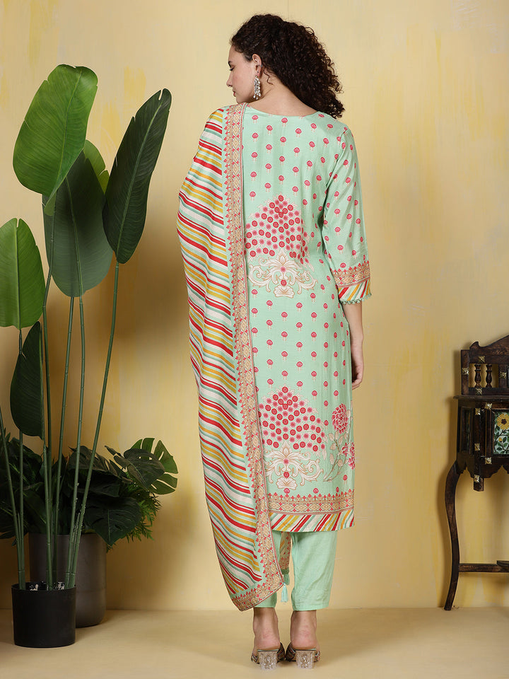 Printed Muslin Kurta With Pants &amp; Dupatta