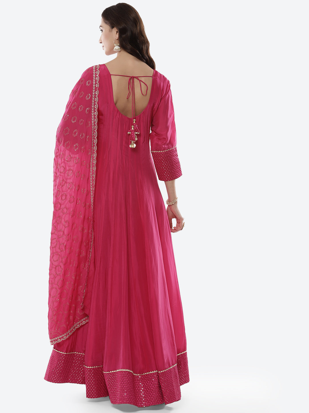 Embroidered Handloom Dupion Anarkali Stitched Salwar Kameez With Sequence Chiffon Dupatta