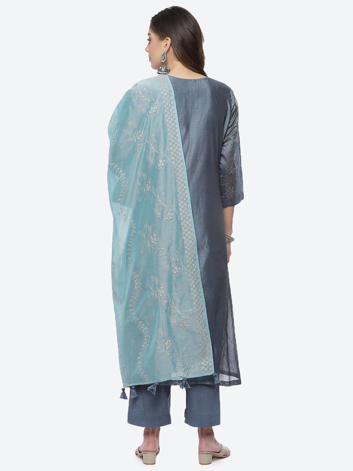 Booti Cotton Stitched Salwar Kameez With Chanderi Dupatta