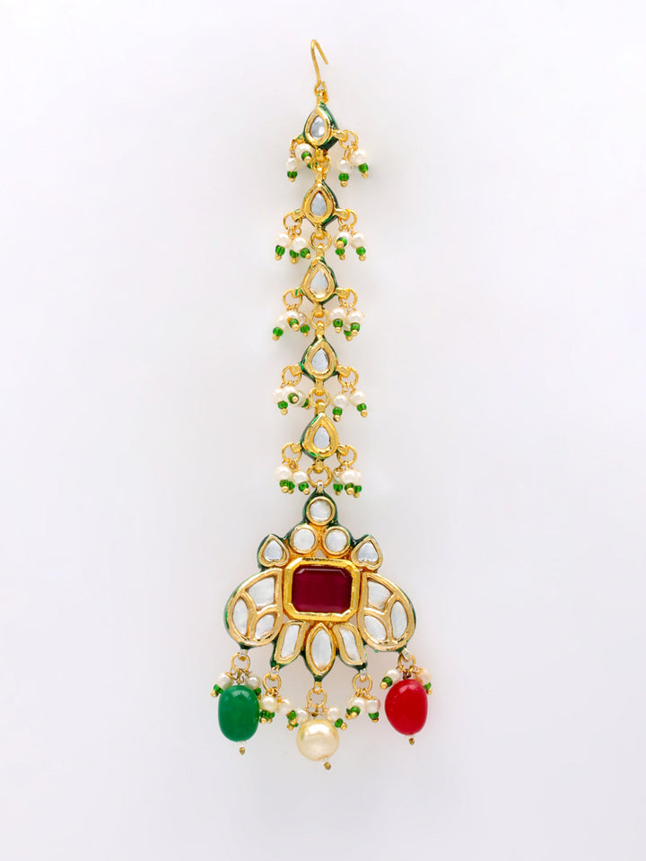 Kundan Work Necklace Set With Earring &amp; Mang Tika