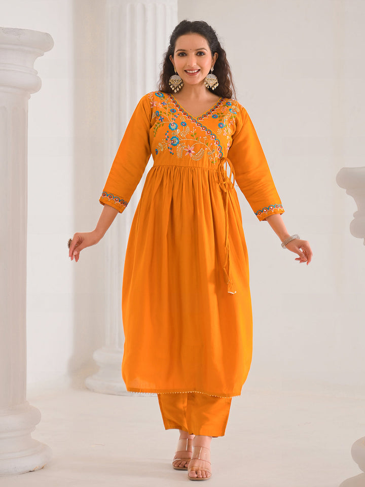 Neck Embroidery Cotton Blend Kurta With Pants &amp; Dupatta