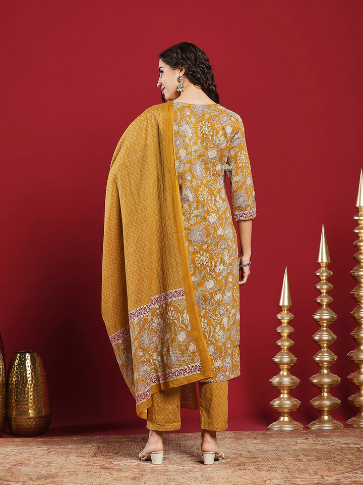 Printed Cotton Kurta With Pant &amp; Dupatta