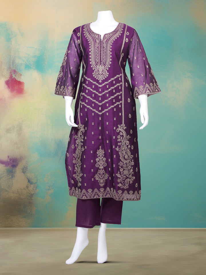 Embroidered Chanderi Kurta With Pant &amp; Dupatta