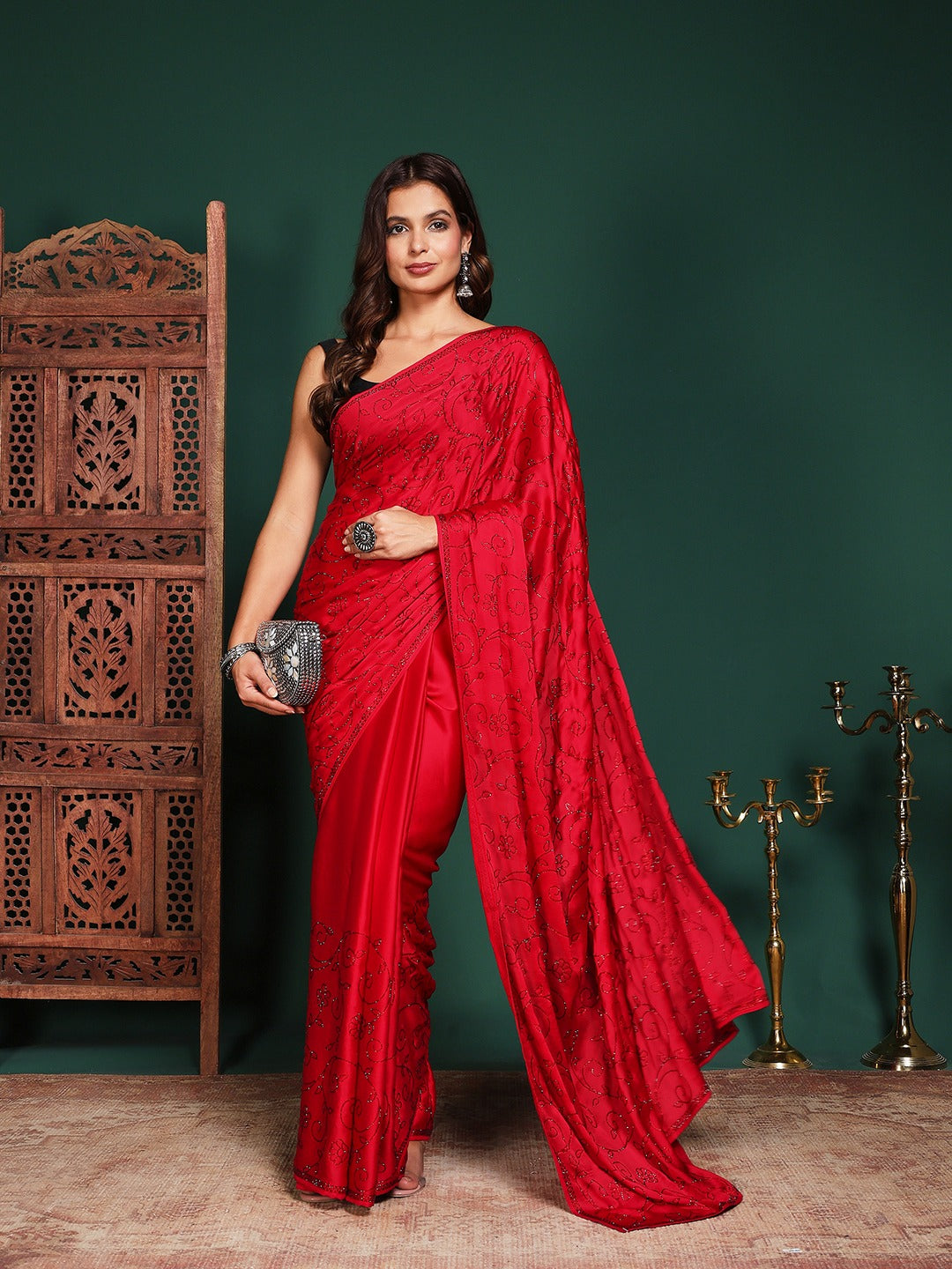 Embroidered Satin Saree