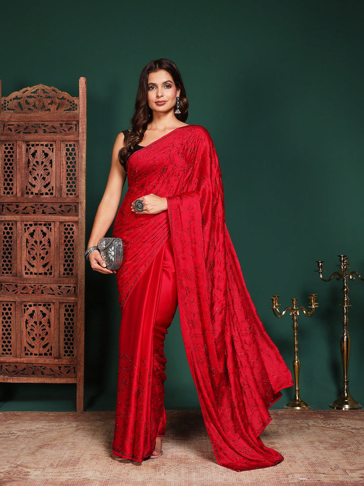 Embroidered Satin Saree