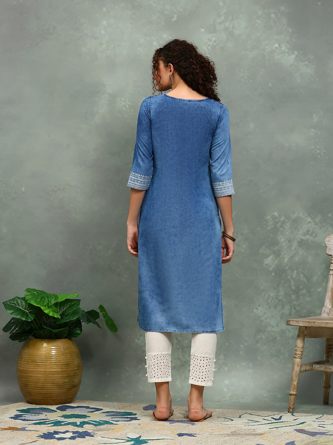Printed Denim Kurta
