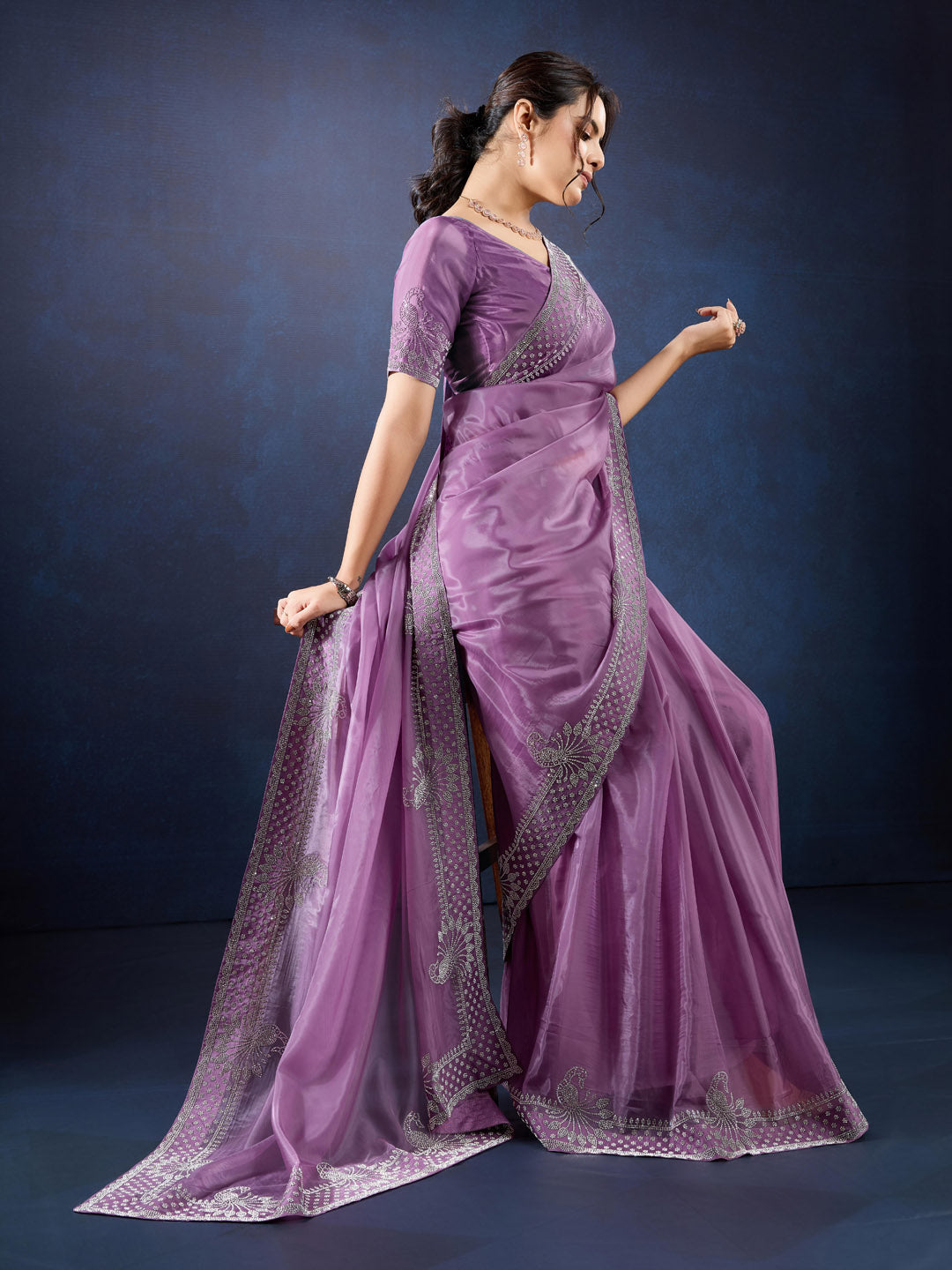 Stone Embroidery Organza Saree