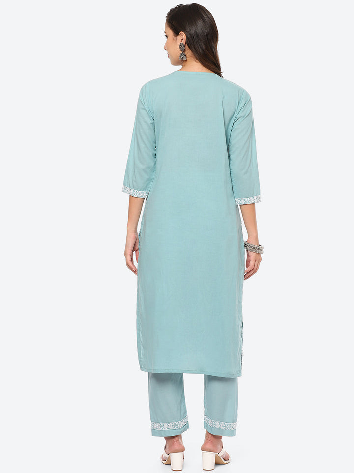 Thread Embroidered Cotton Kurta With Pant