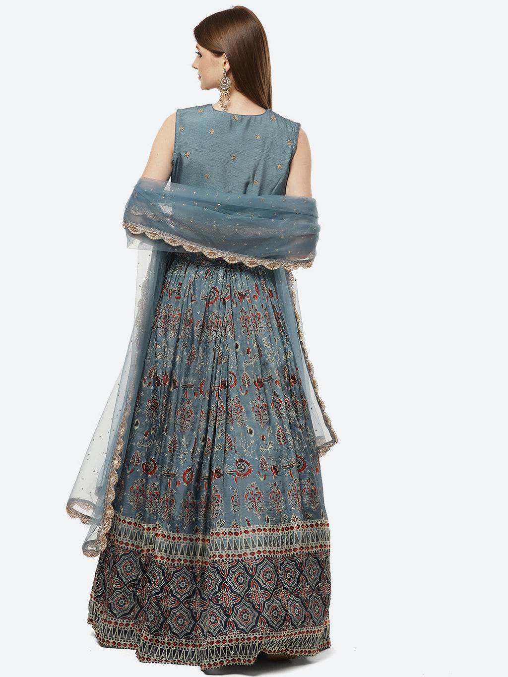 Printed Paisley Crepe Lehenga With Choli And Net Dupatta