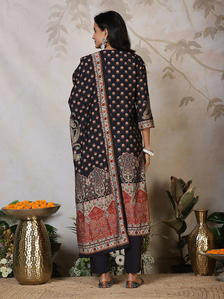 Printed Cotton Blend Kurta With Pants &amp; Dupatta
