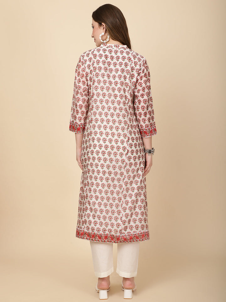 Floral Printed Cotton Kurta With Pants