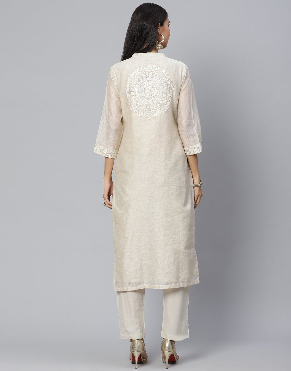 Embroidered Chanderi Kurti Set