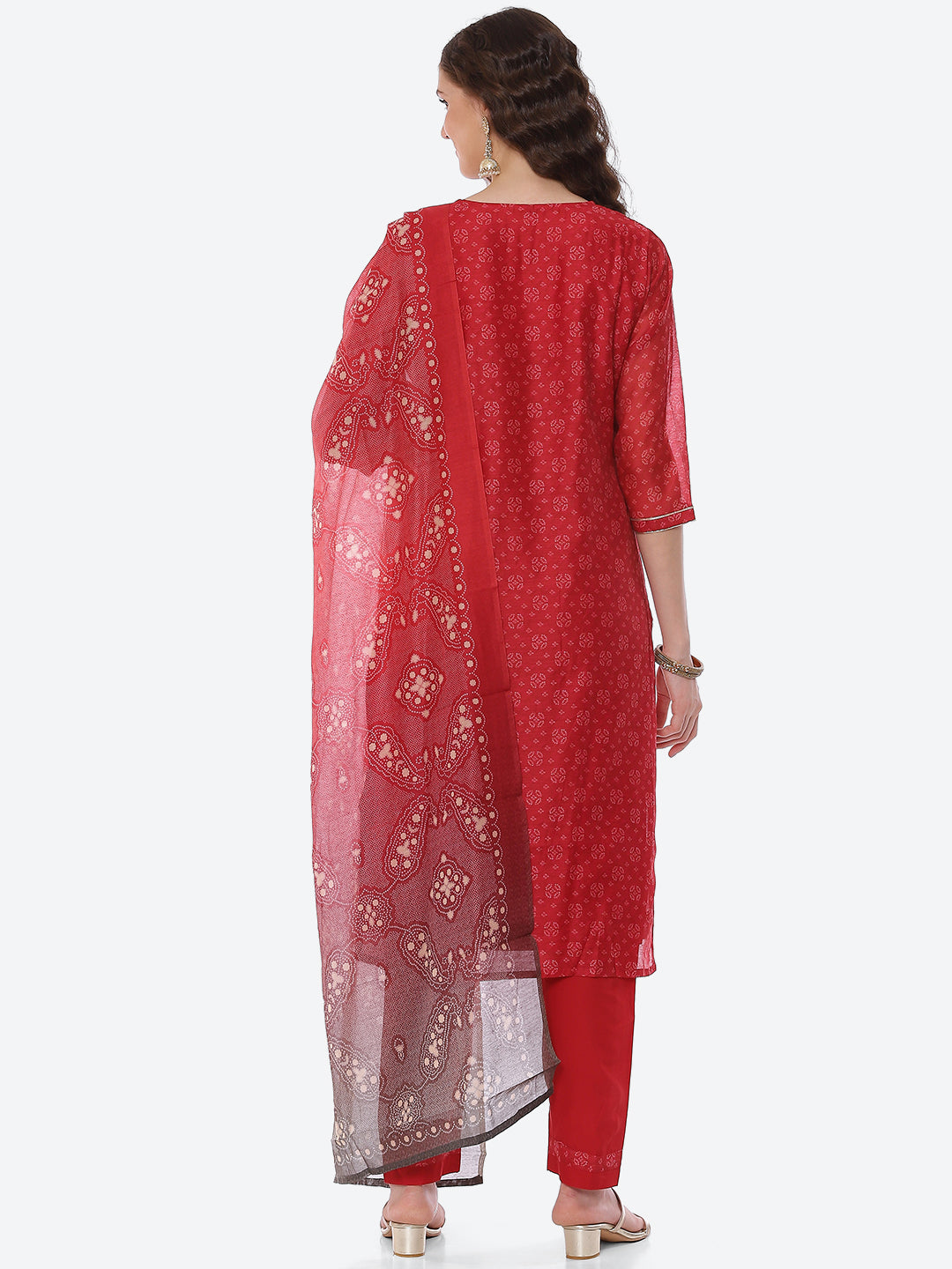Gota Neck Booti Chanderi Kurta With Pant &amp; Dupatta