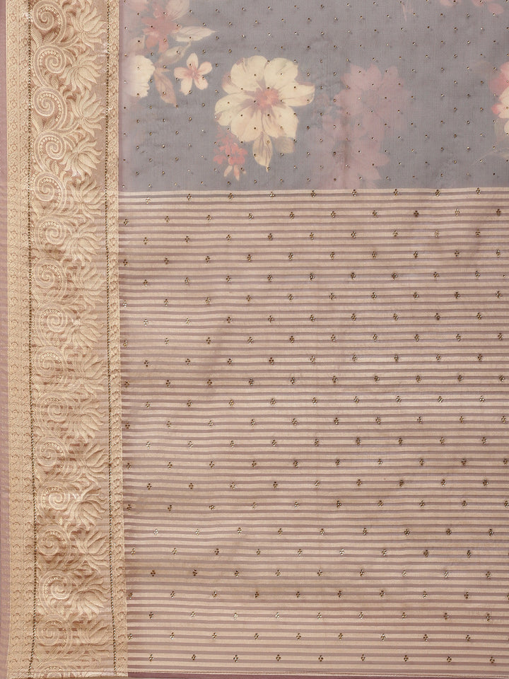 Digital Floral Stone Satin Printed Saree
