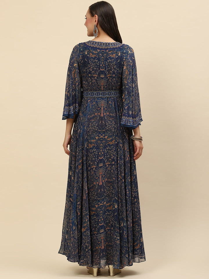 Digital Printed Crepe Gown Dress