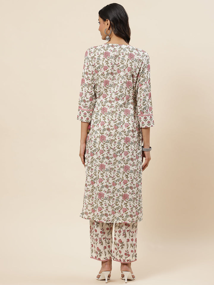 Floral Printed Cotton Kurta With Pants