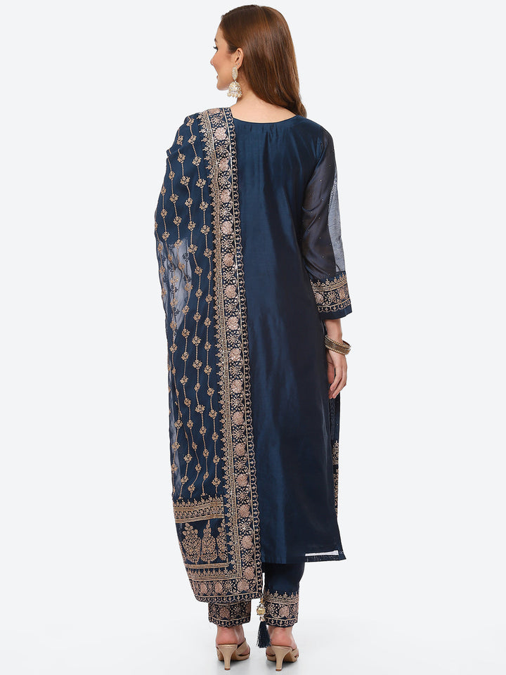 Zari Ghera Chanderi Kurta With Pant &amp; Chanderi Dupatta