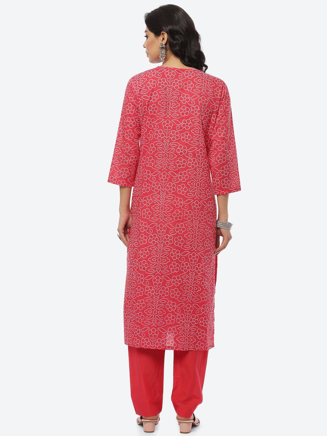 Printed Zari Neck Cotton Kurti With Pant