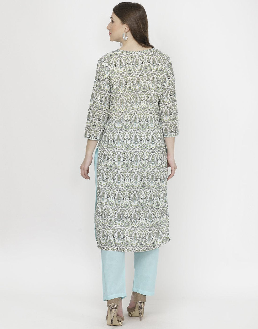 Cream Peach Cotton Kurti with Palazzo