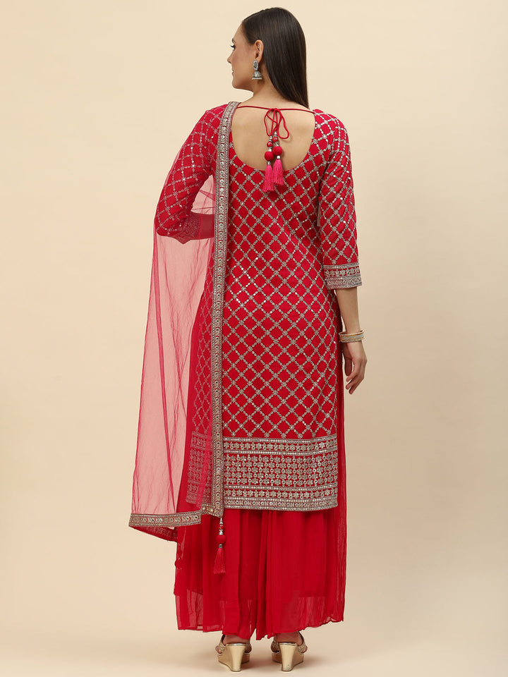 Zari Jaal Georgette Kurta With Palazzo &amp; Dupatta