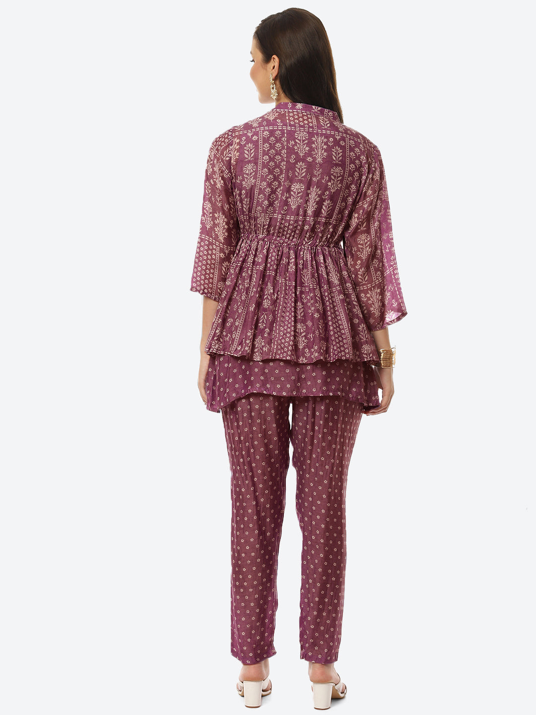 Floral Printed Muslin Kurti With Pant &amp; Jacket