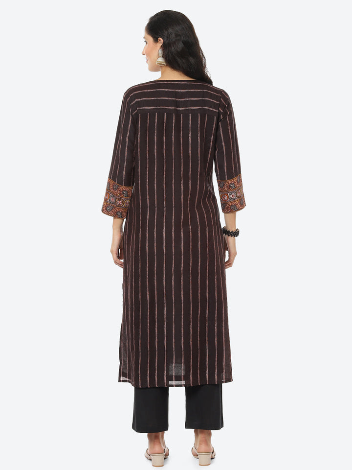 Striped Printed Chanderi Kurti With Pant