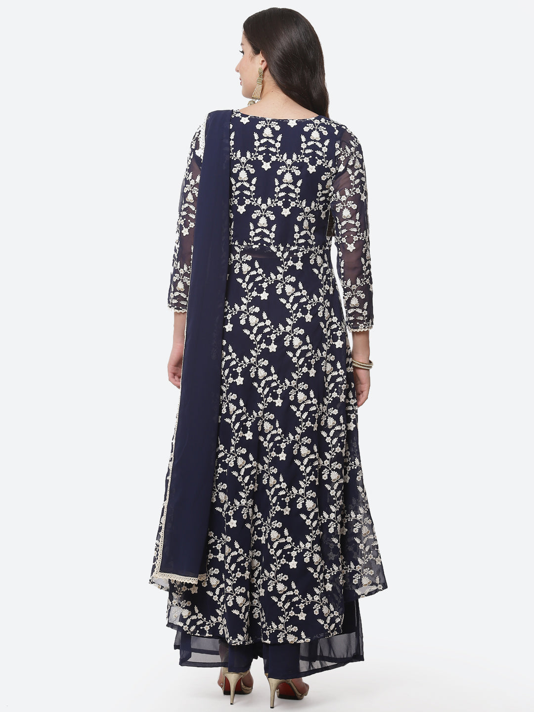 Resham Jaal Embroidered Georgette Kurta With Palazzo &amp; Dupatta