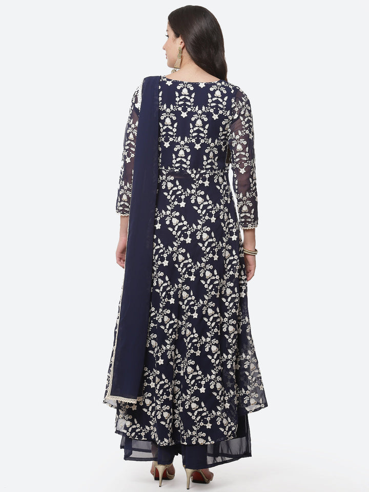 Resham Jaal Embroidered Georgette Kurta With Palazzo &amp; Dupatta