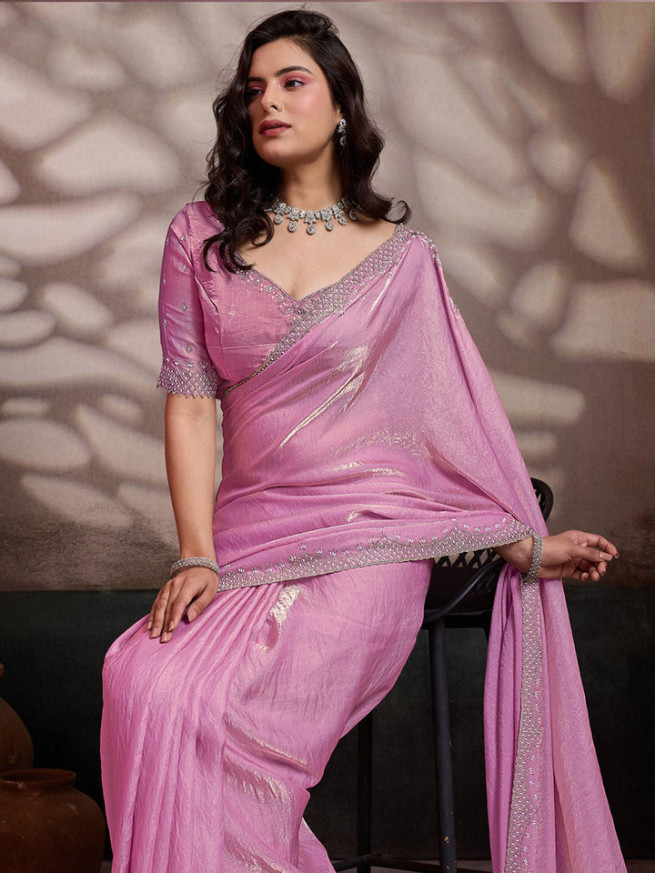 Embroidered Satin Velvet Saree