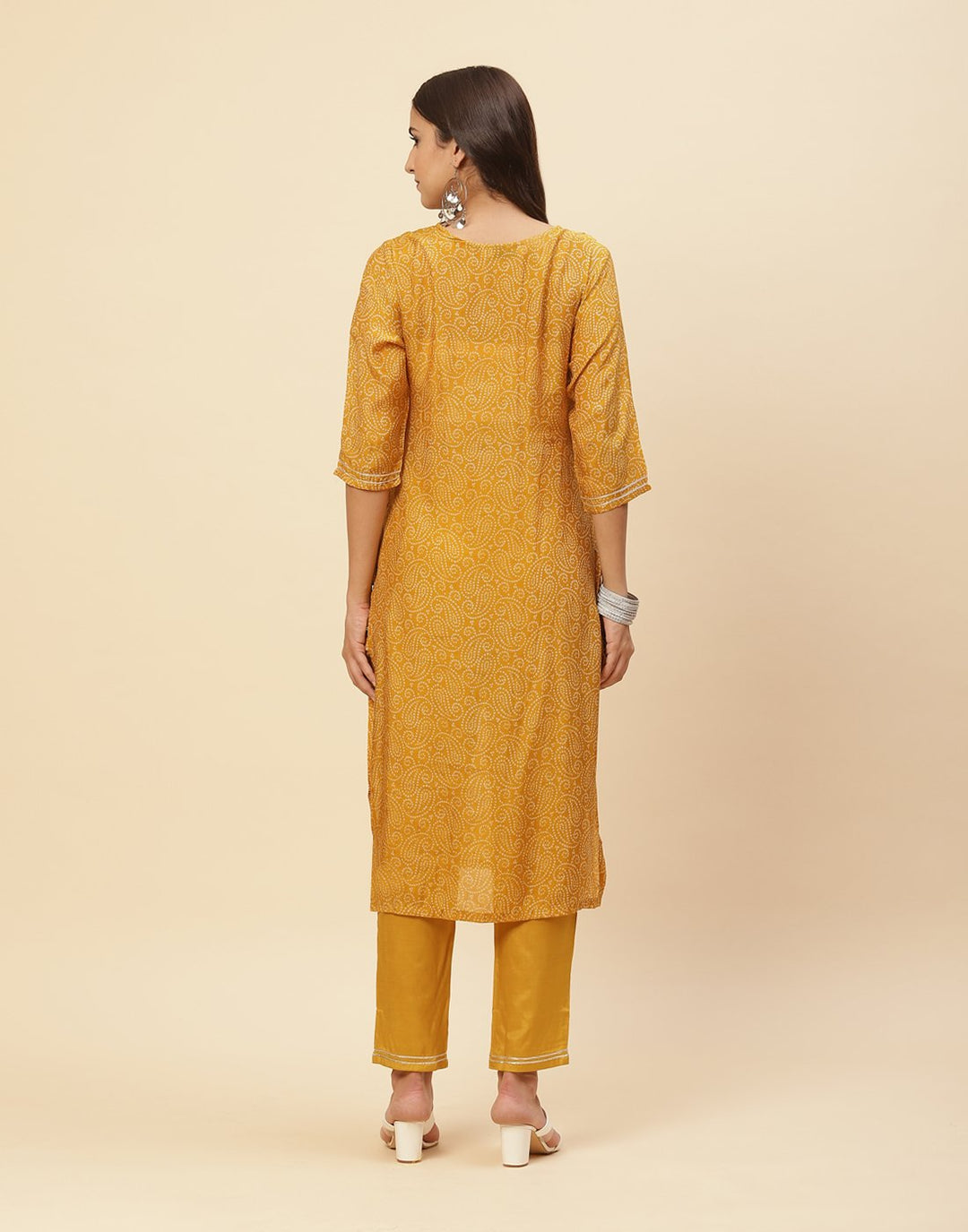 Mirror Work Printed Cotton Muslin Kurti With Pant