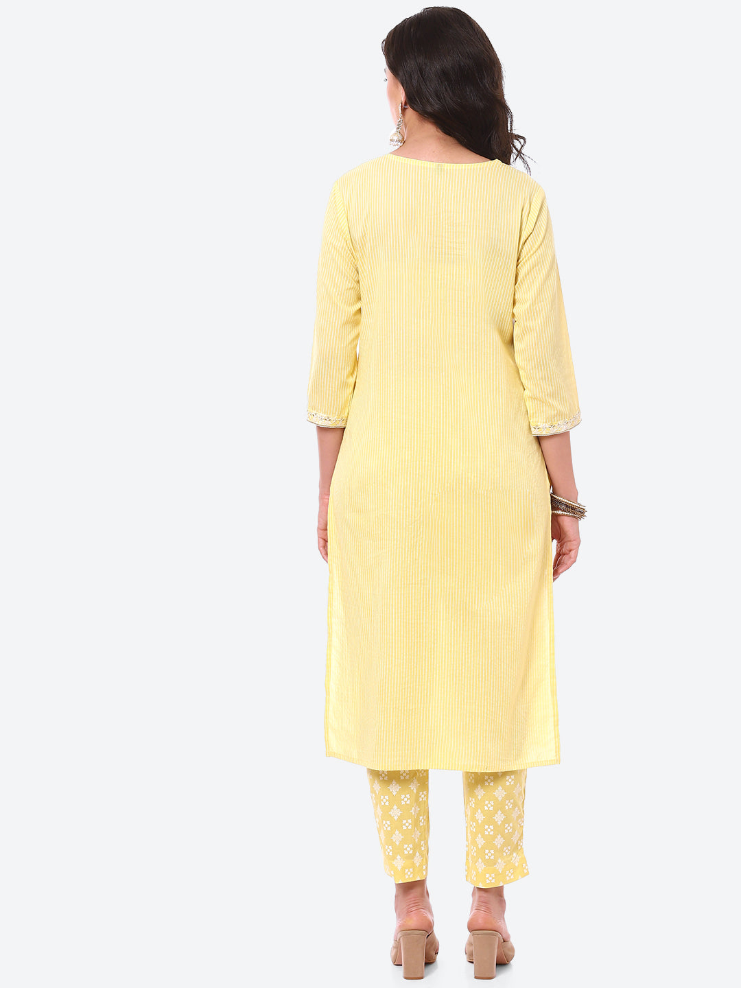 Zari Embroidered Yoke Printed Cotton Kurta With Pant