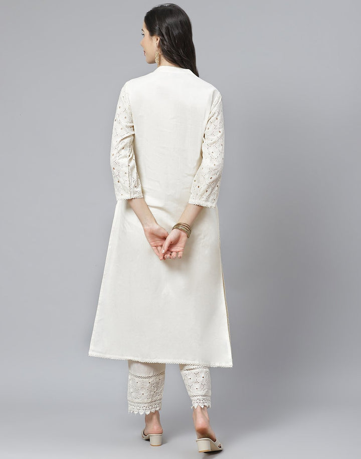 Cotton Embroidered Kurti with Straight Pant