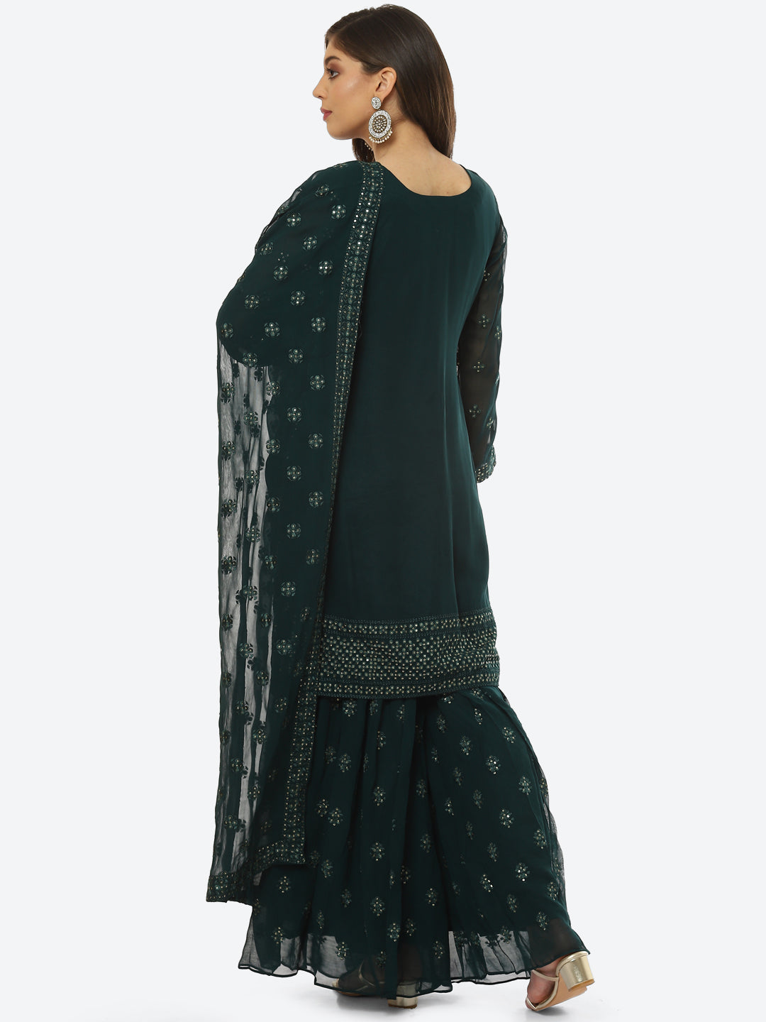 Resham Sequin Booti Georgette kurti With Garara &amp; Dupatta