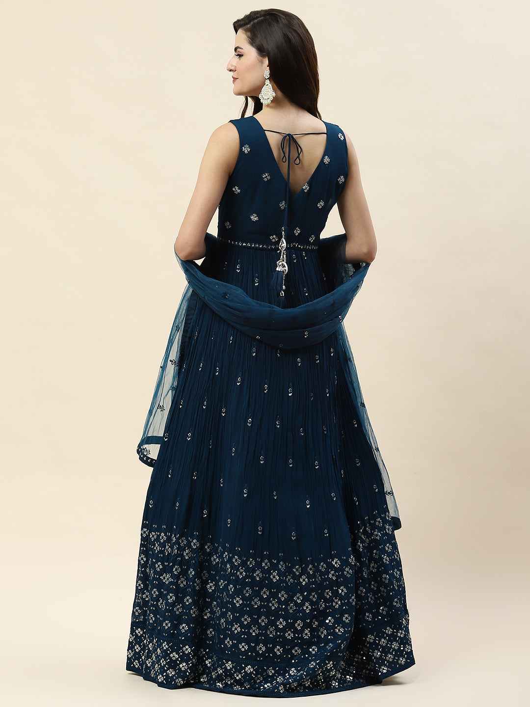 Sequin Embroidery Georgette Kurta With Palazzo &amp; Dupatta