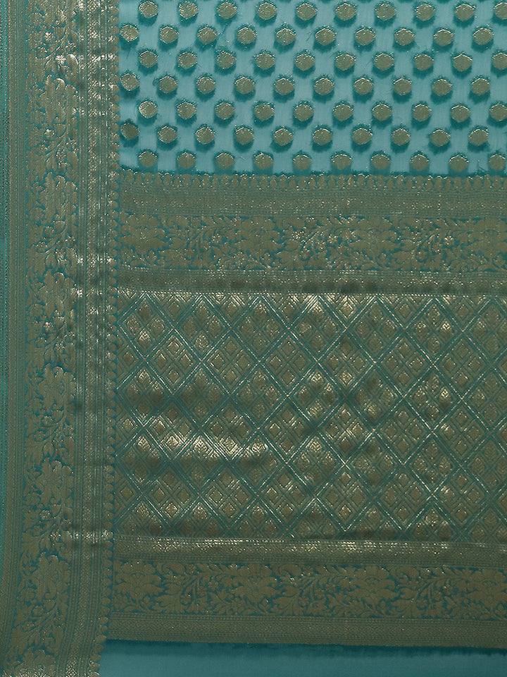 Zari Border Booti Chiffon Woven Saree