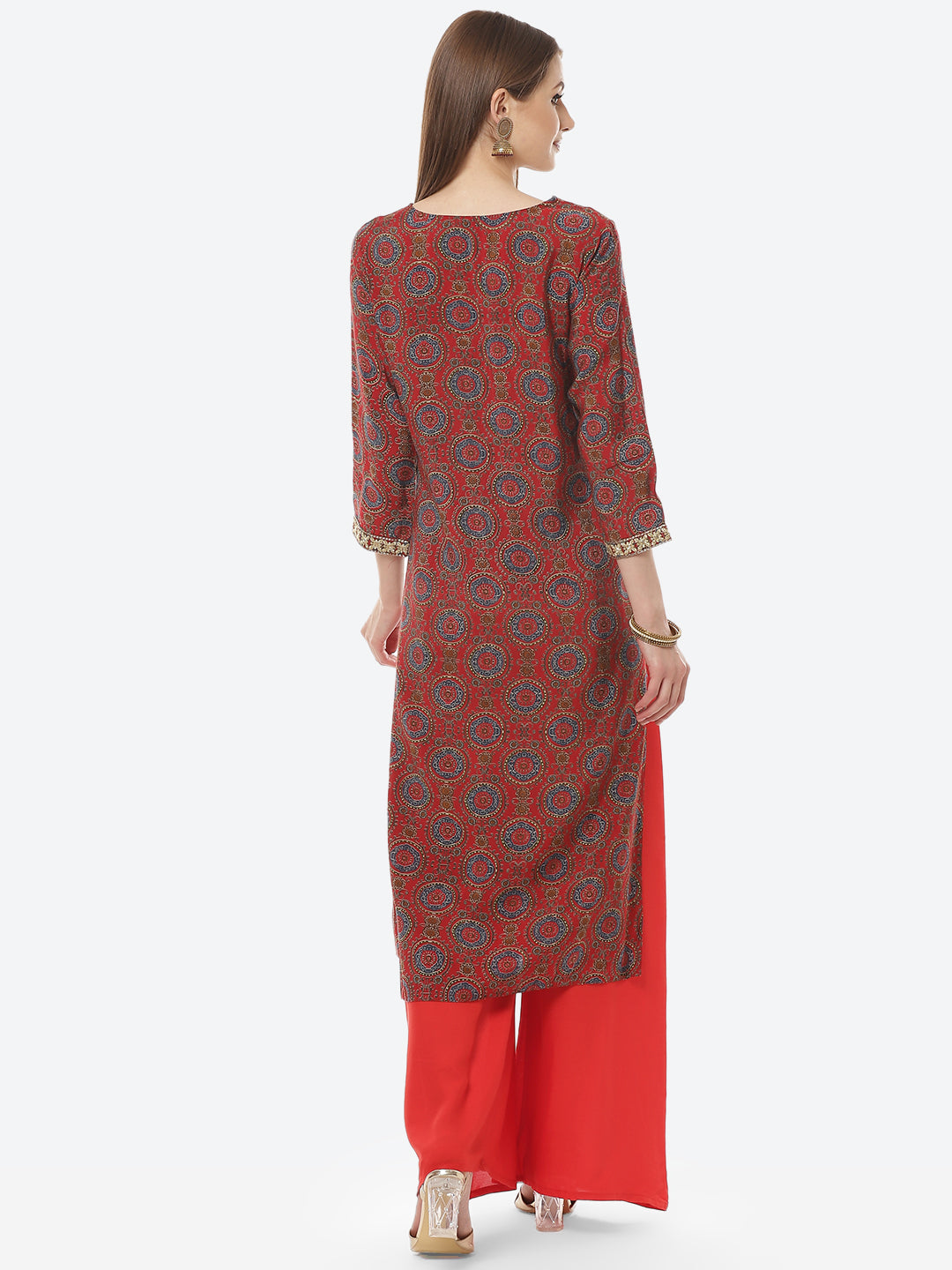 Printed Neck Embroidered Cotton Kurti