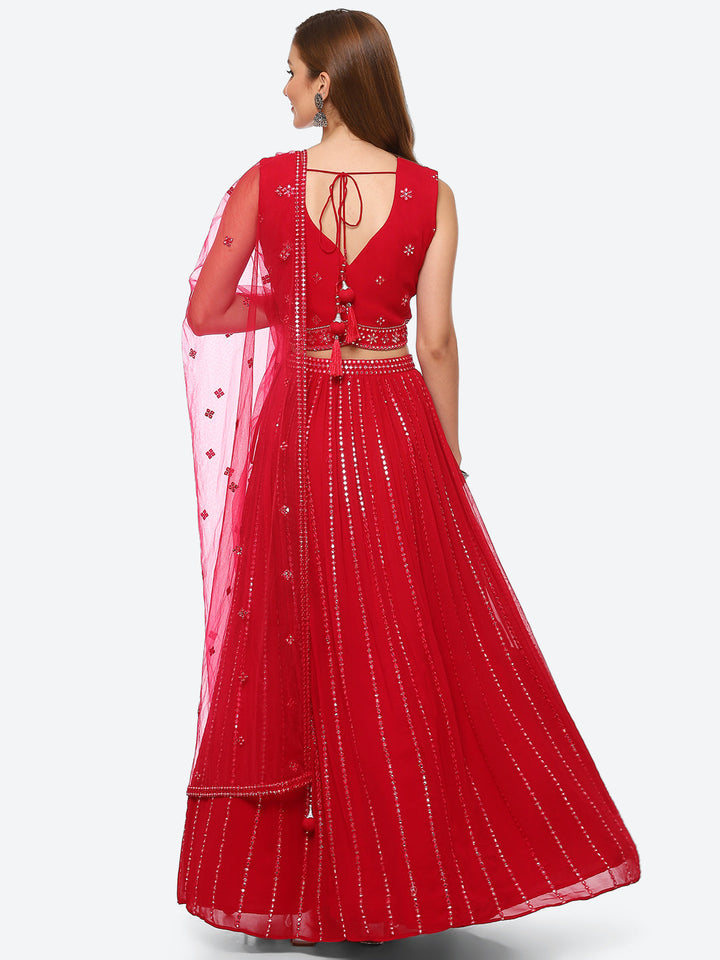 Mirror Work Georgette Choli With Laacha &amp; Net Dupatta