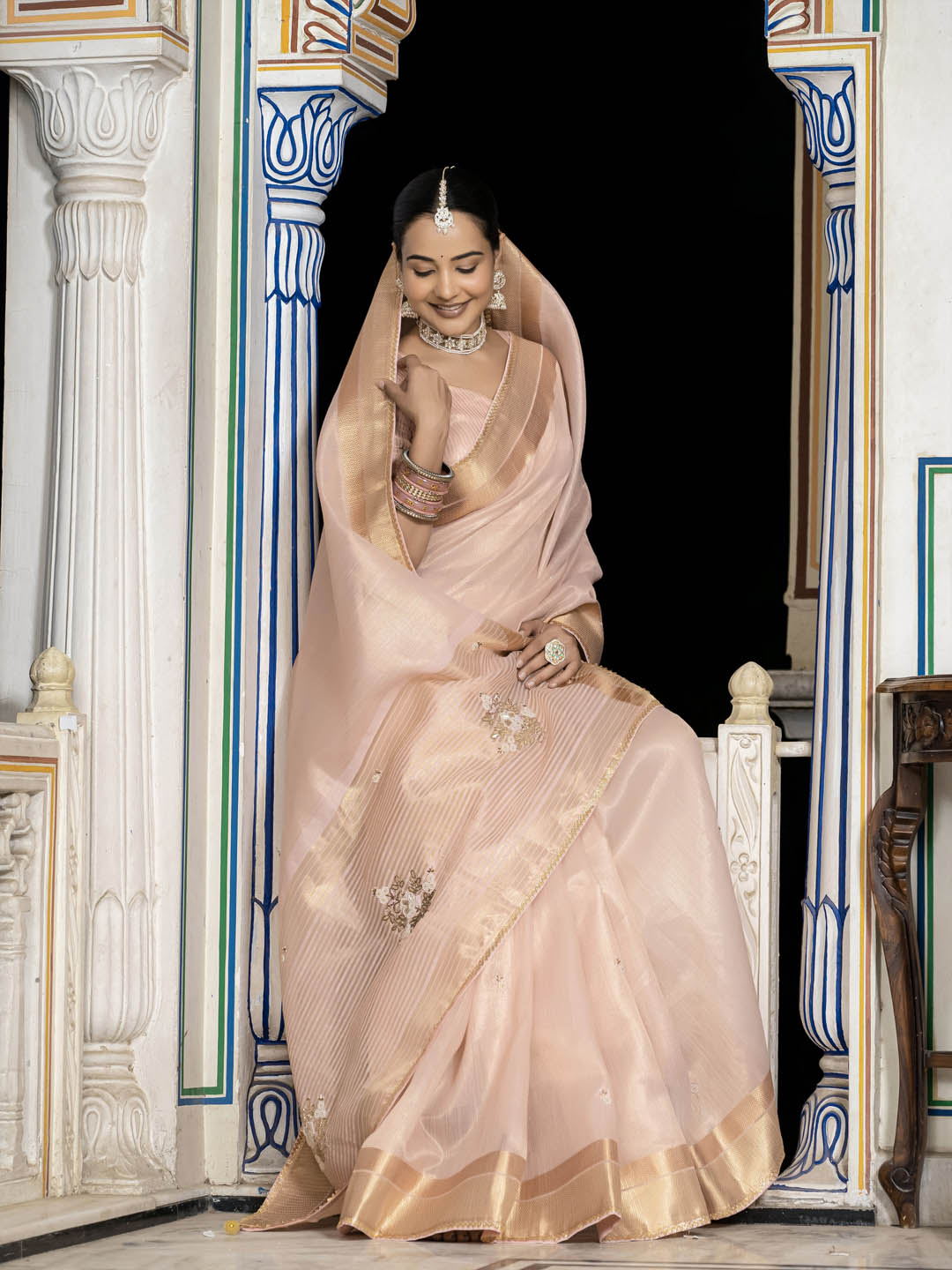 Plain Woven Border Linen Saree