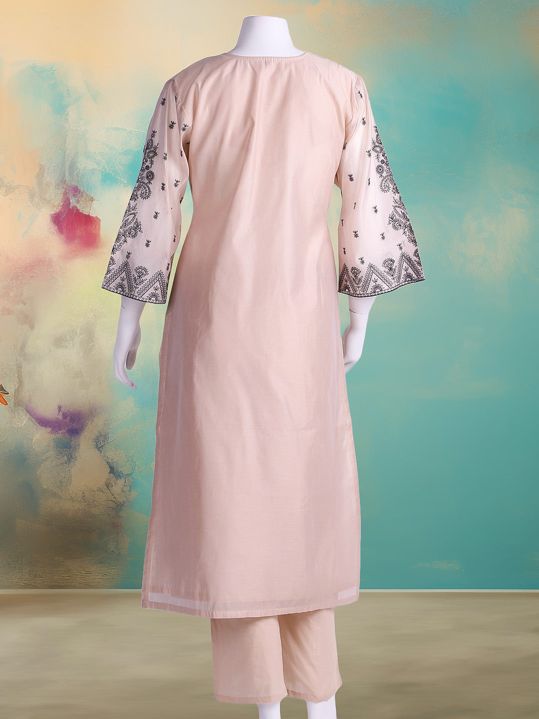 Embroidered Chanderi Kurta With Pant &amp; Dupatta