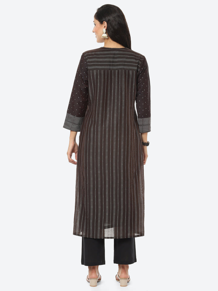 Checked Printed Chanderi Kurta With Pant