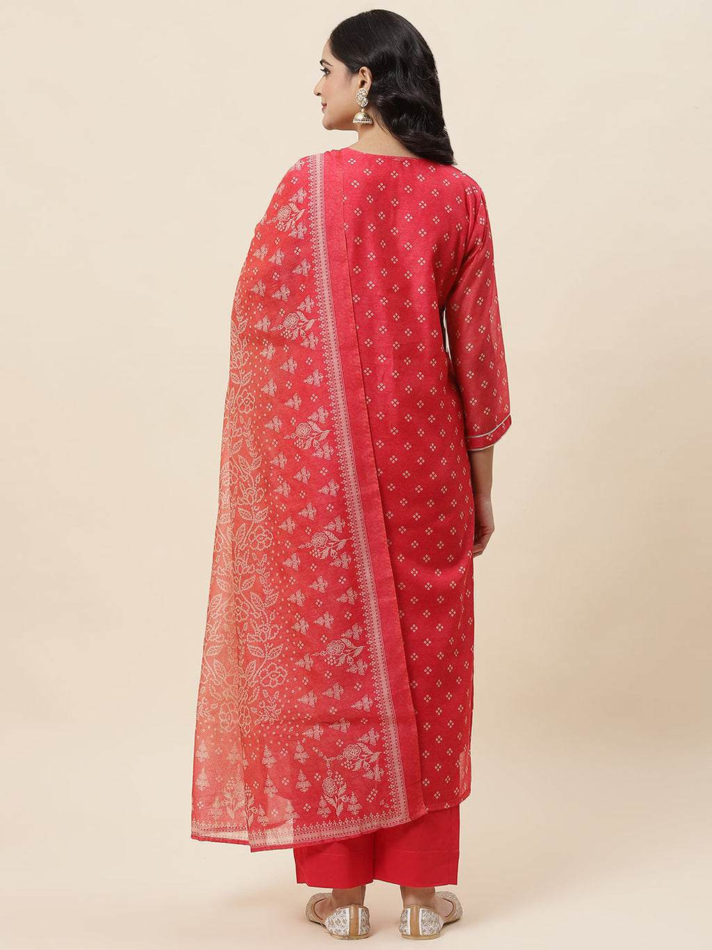 Bandhani Printed Chanderi Kurta With Pants & Dupatta