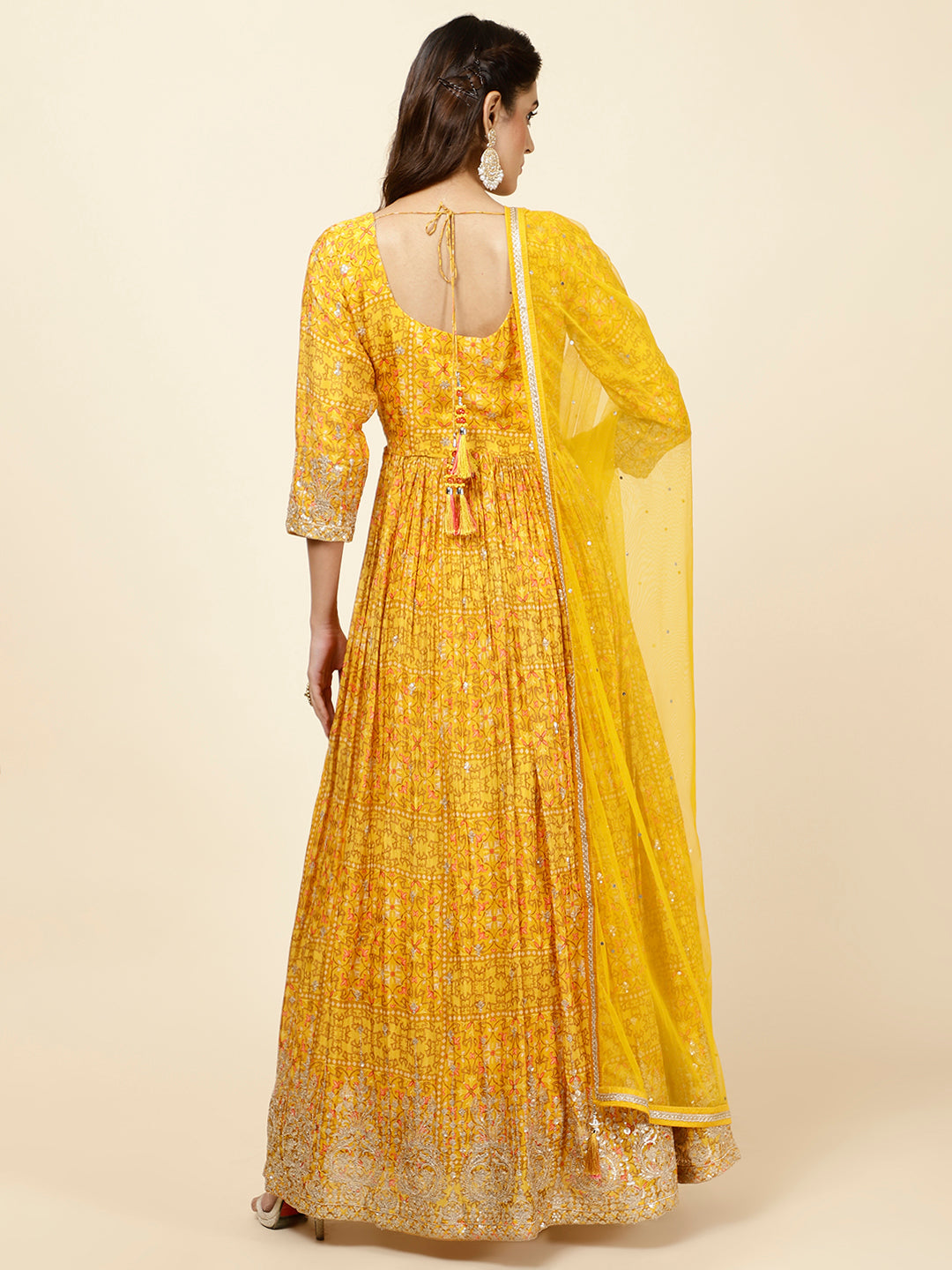 Floral Printed Crepe Kurta With Churidar &amp; Dupatta