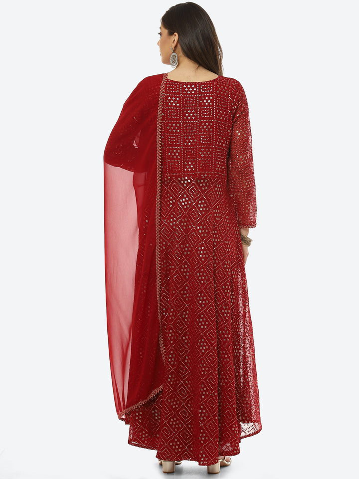 Sequin Embroidered Art Georgette Kurta With Palazzo &amp; Georgette Dupatta