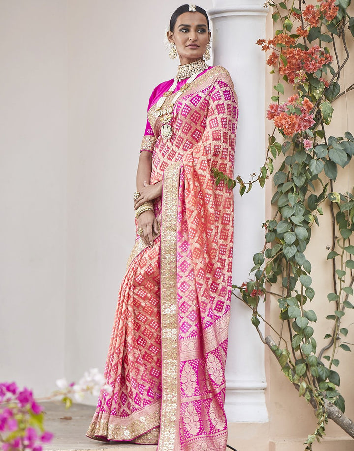 Rani Peach Banarasi Saree