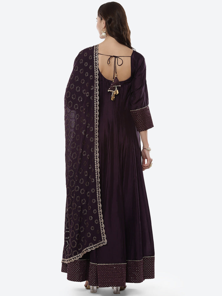 Embroidered Handloom Dupion Anarkali Stitched Salwar Kameez With Sequence Chiffon Dupatta
