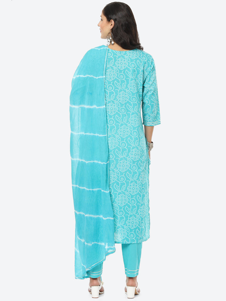Resham Mirror Booti Cotton Kurta With Pant &amp; Chinone Dupatta