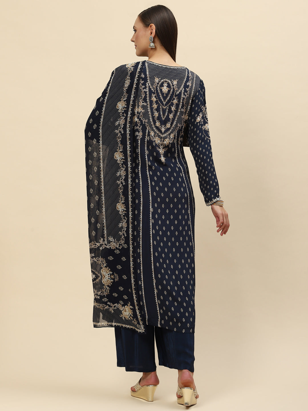 Digital Printed Crepe Kurta With Palazzo &amp; Net Dupatta