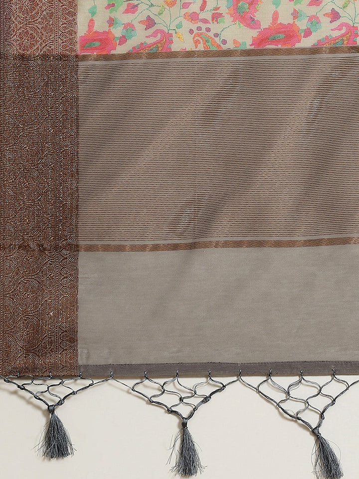 Printed Banarasi Border Pallu Cotton Saree