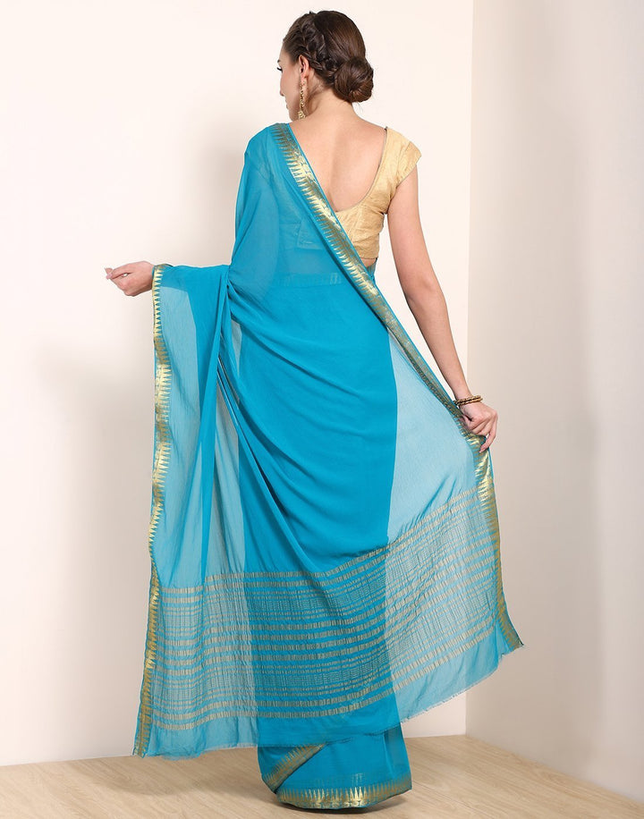 MBZ Meena Bazaar-Navy Blue Art Chiffon Saree
