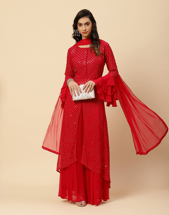 Sequence Embroidered Georgette Stitched Salwar Kameez With Dupatta